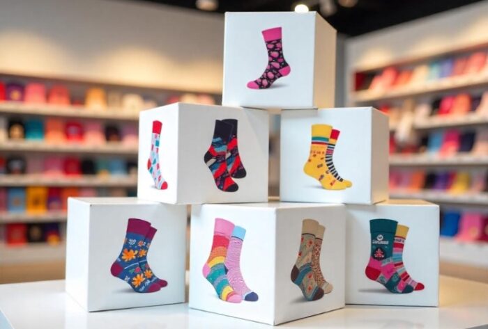 Instalación PLV Barcelona totem calcetines